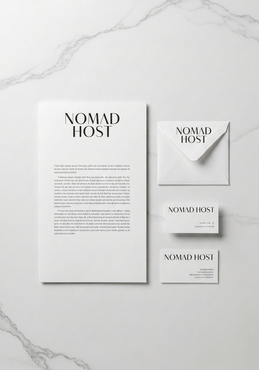 Mockup papelería Nomad Host